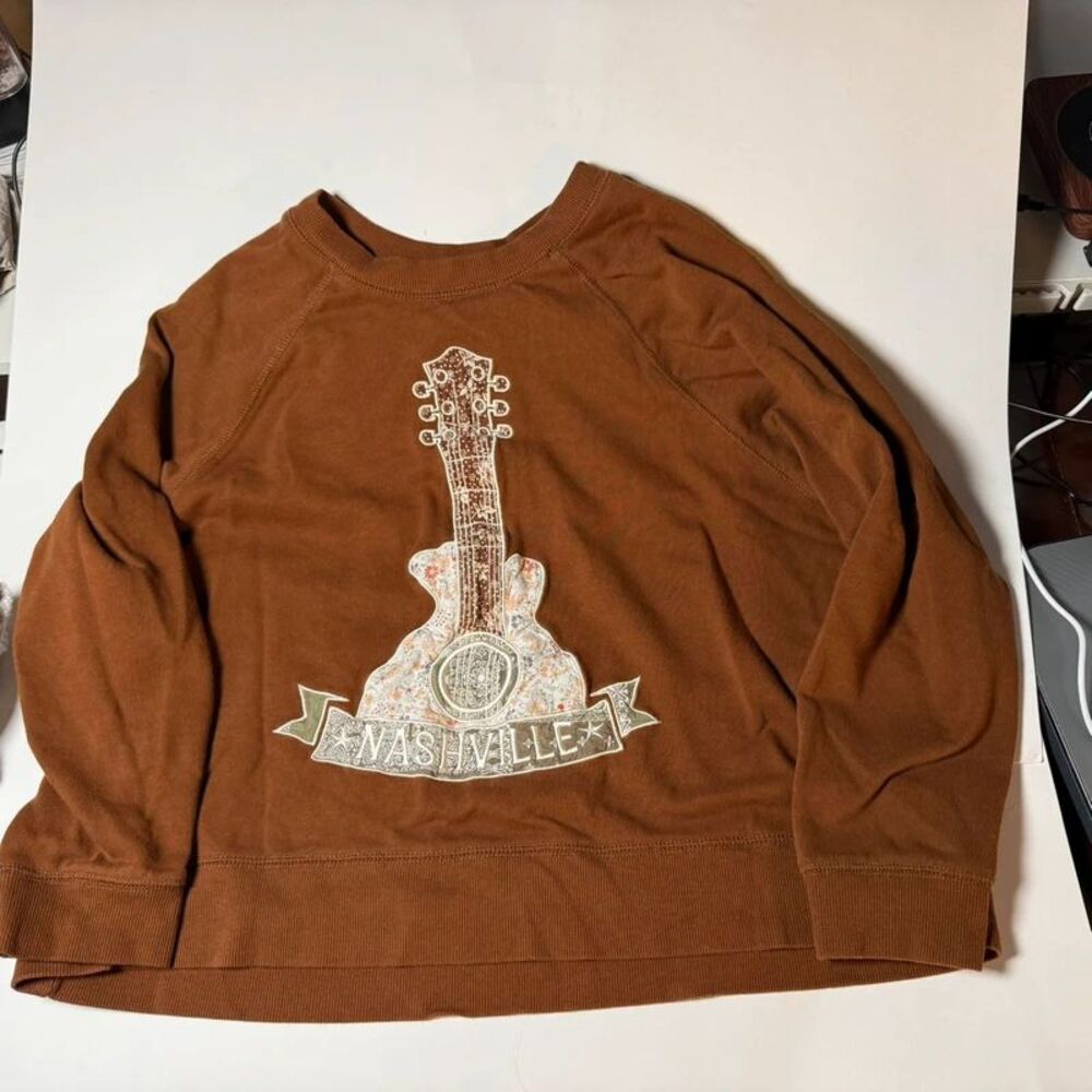 Originality Nashville Guitar Graphic Sweatshirt Cotton Blend Crewneck Size S